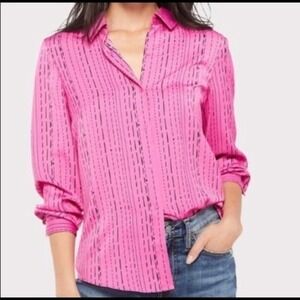 David Lerner x Evereve Satin Blouse Pink Button Down Long Sleeve Career Small